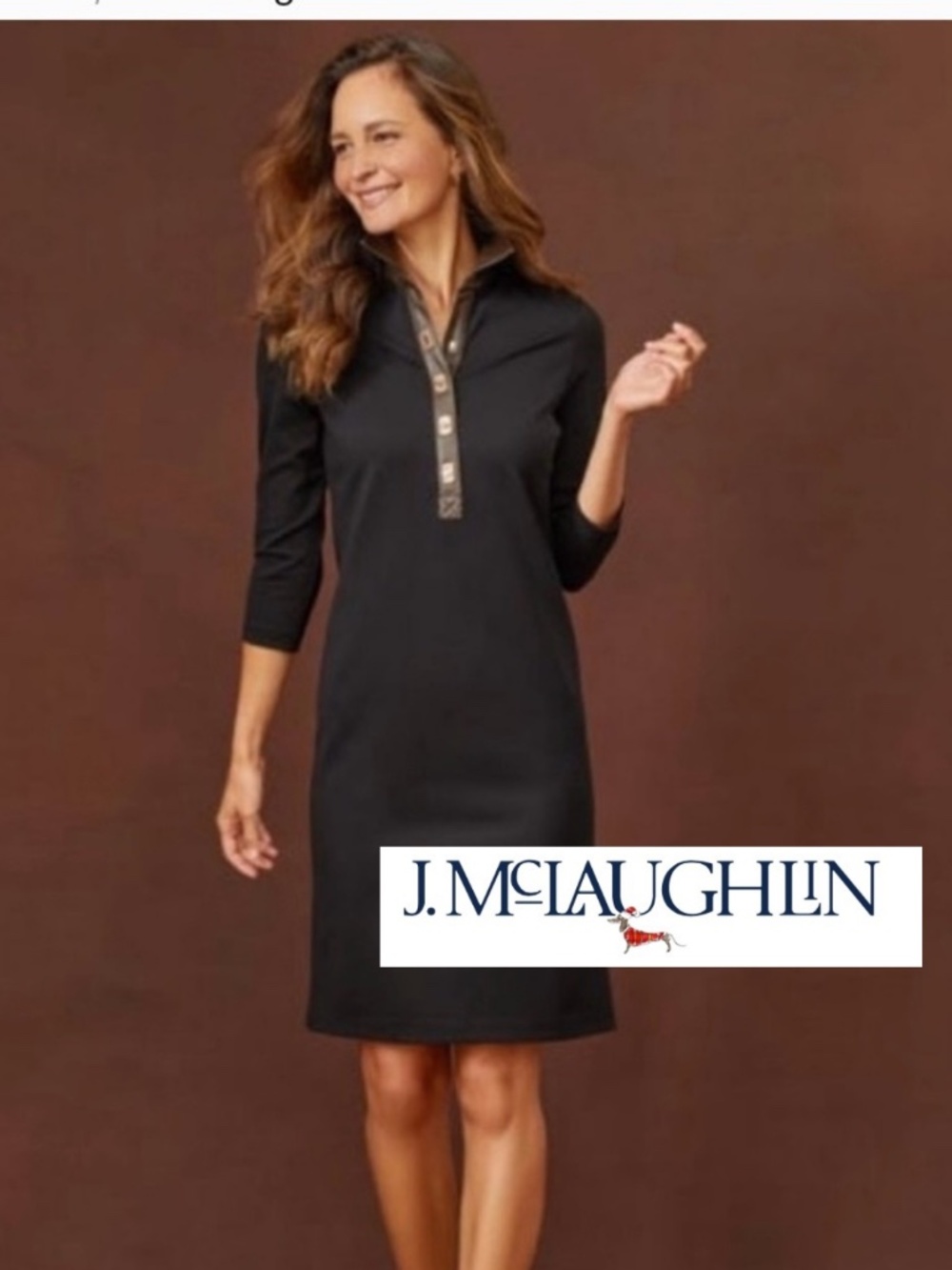 J.McLaughlin Falcon black with faux leather midi dress, L, CB2713